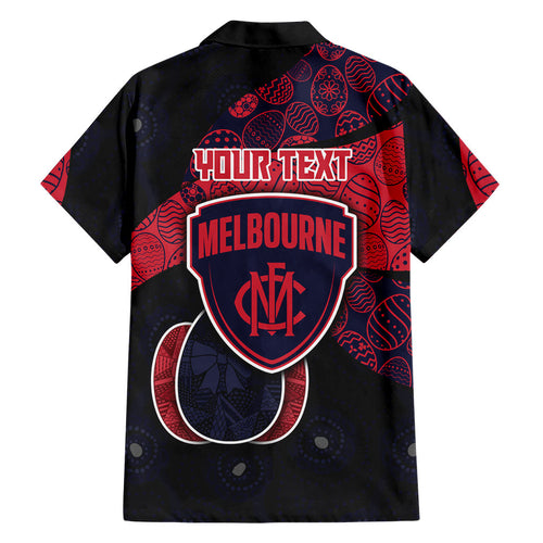 Personalized Melbourne Football Hawaiian Shirt Easter Egg Pattern Red Navy Tribal Dot Art Style