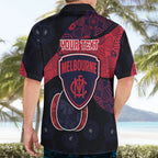 Personalized Melbourne Football Hawaiian Shirt Easter Egg Pattern Red Navy Tribal Dot Art Style