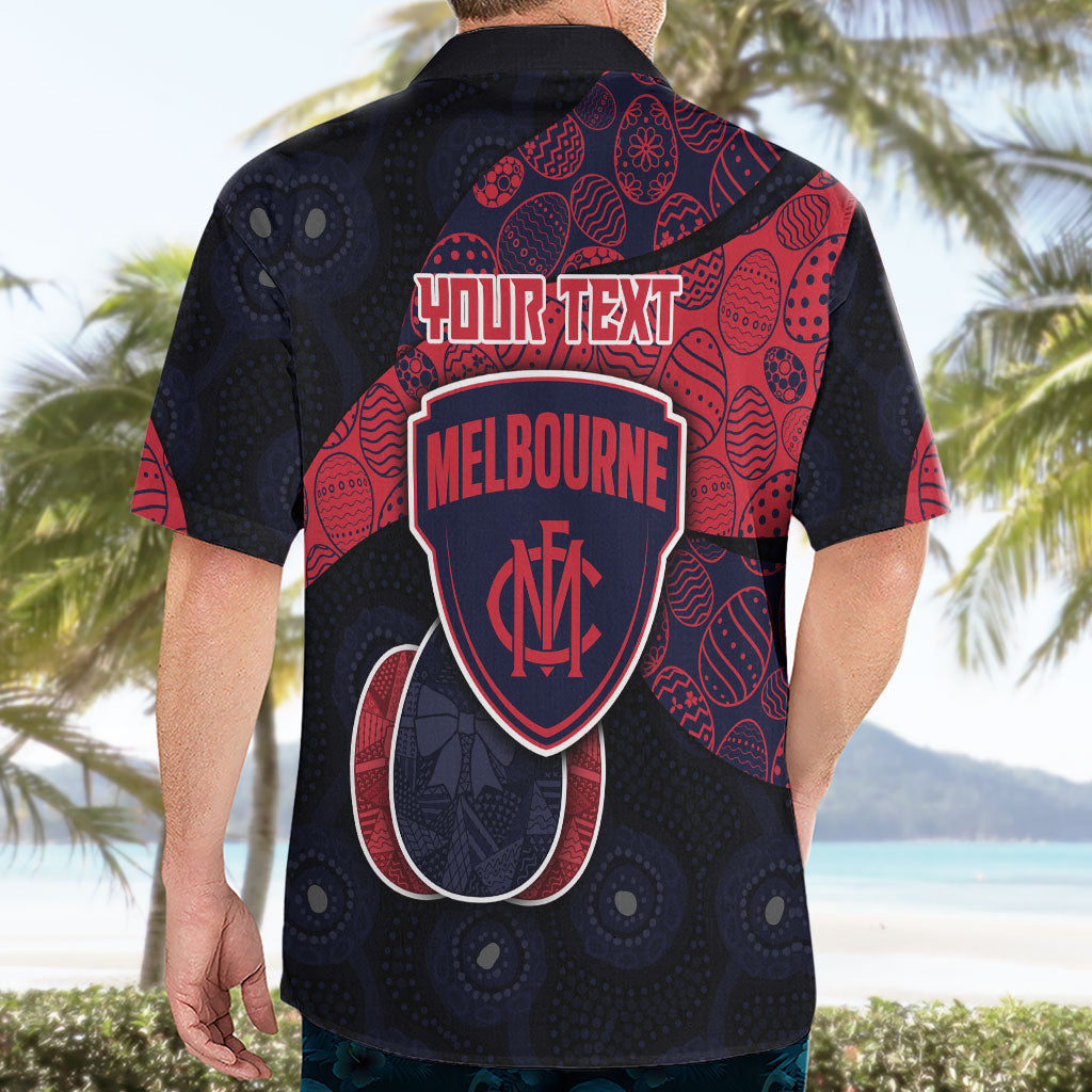 Personalized Melbourne Football Hawaiian Shirt Easter Egg Pattern Red Navy Tribal Dot Art Style