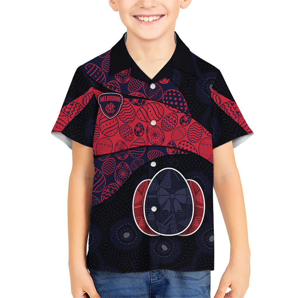 Personalized Melbourne Football Hawaiian Shirt Easter Egg Pattern Red Navy Tribal Dot Art Style