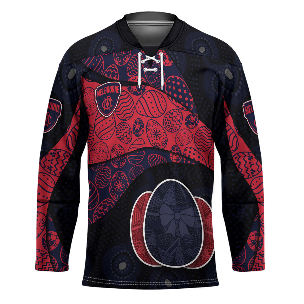Personalized Melbourne Football Hockey Jersey Easter Egg Pattern Red Navy Tribal Dot Art Style