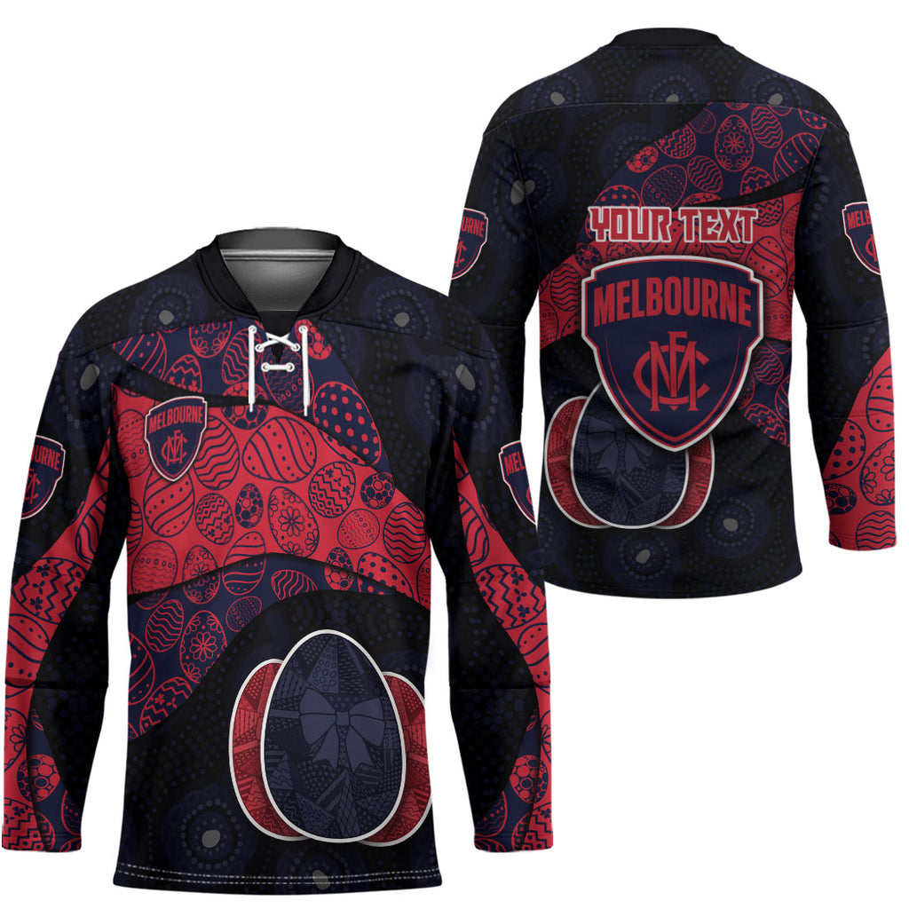 Personalized Melbourne Football Hockey Jersey Easter Egg Pattern Red Navy Tribal Dot Art Style