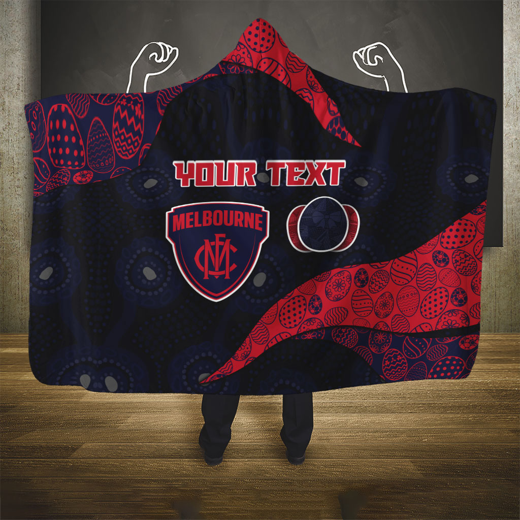 Personalized Melbourne Football Hooded Blanket Easter Egg Pattern Red Navy Tribal Dot Art Style