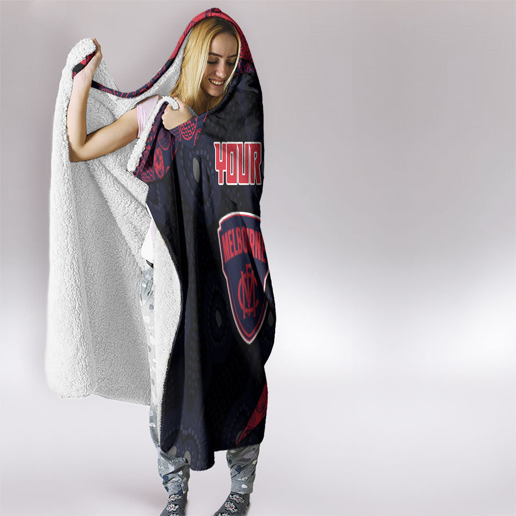 Personalized Melbourne Football Hooded Blanket Easter Egg Pattern Red Navy Tribal Dot Art Style
