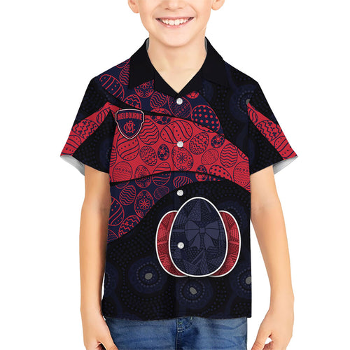 Personalized Melbourne Football Kid Hawaiian Shirt Easter Egg Pattern Red Navy Tribal Dot Art Style