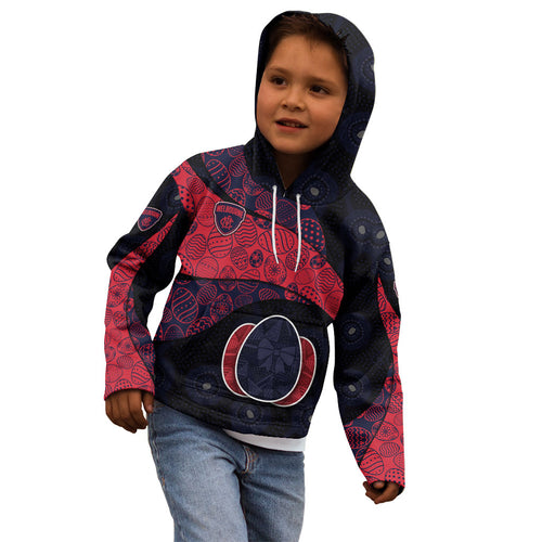 Personalized Melbourne Football Kid Hoodie Easter Egg Pattern Red Navy Tribal Dot Art Style