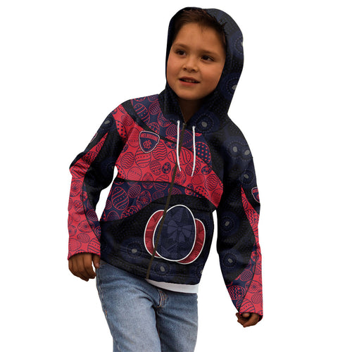 Personalized Melbourne Football Kid Hoodie Easter Egg Pattern Red Navy Tribal Dot Art Style