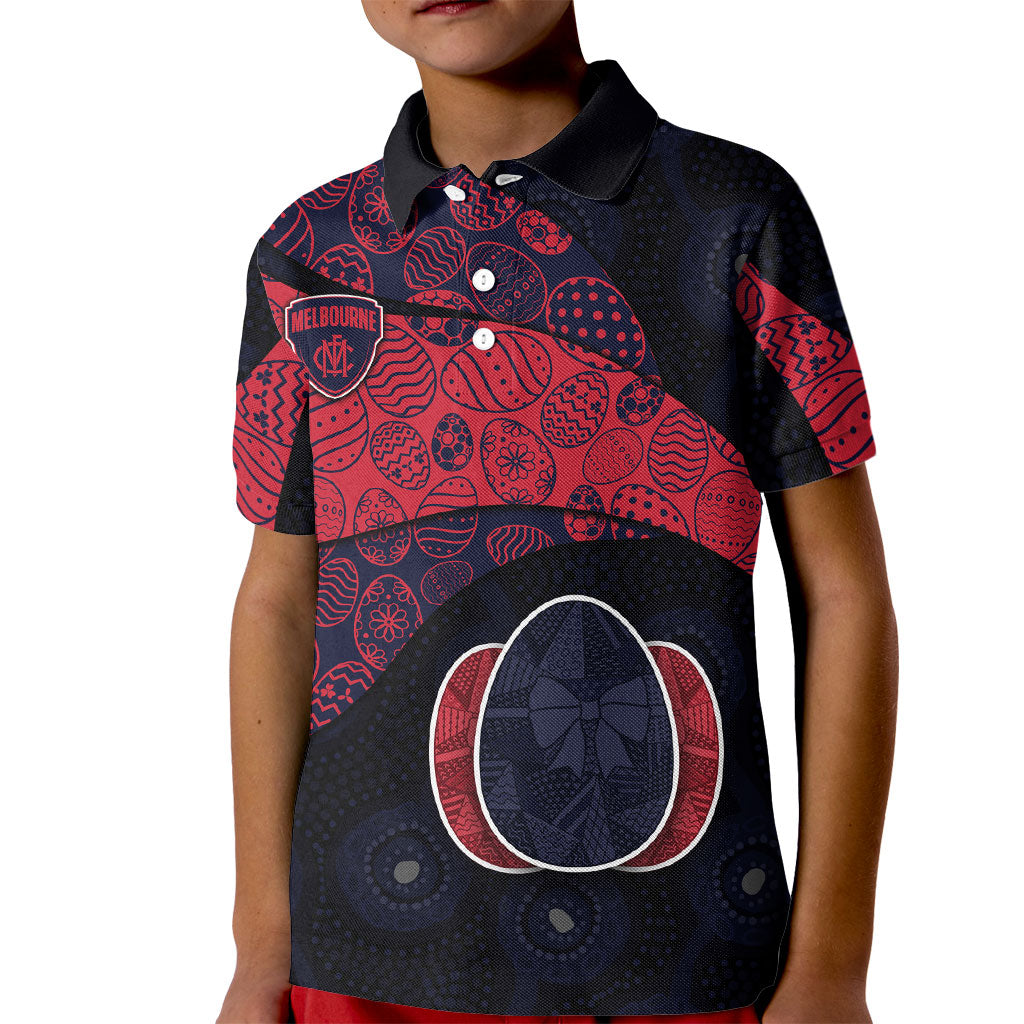 Personalized Melbourne Football Kid Polo Shirt Easter Egg Pattern Red Navy Tribal Dot Art Style