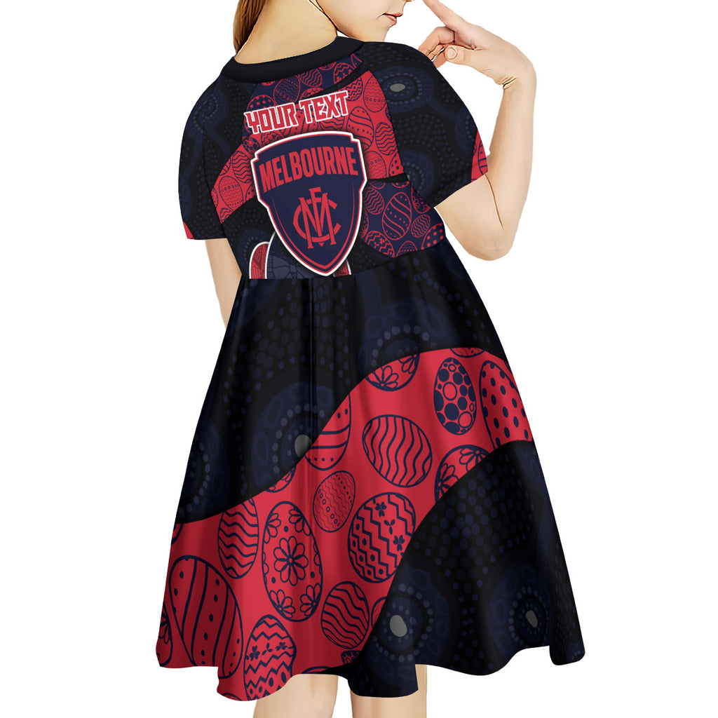 Personalized Melbourne Football Kid Short Sleeve Dress Easter Egg Pattern Red Navy Tribal Dot Art Style