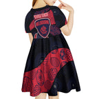 Personalized Melbourne Football Kid Short Sleeve Dress Easter Egg Pattern Red Navy Tribal Dot Art Style