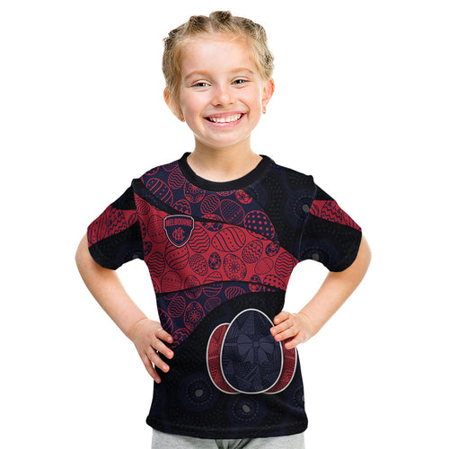 Personalized Melbourne Football Kid T Shirt Easter Egg Pattern Red Navy Tribal Dot Art Style