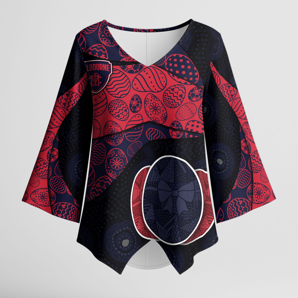 Personalized Melbourne Football Kimono Sleeve Blouse Easter Egg Pattern Red Navy Tribal Dot Art Style