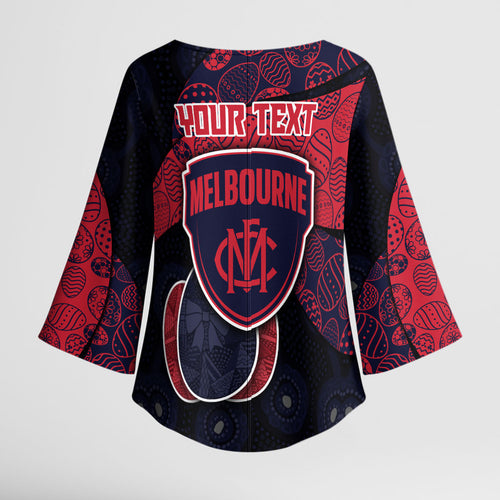 Personalized Melbourne Football Kimono Sleeve Blouse Easter Egg Pattern Red Navy Tribal Dot Art Style