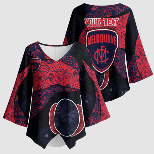 Personalized Melbourne Football Kimono Sleeve Blouse Easter Egg Pattern Red Navy Tribal Dot Art Style
