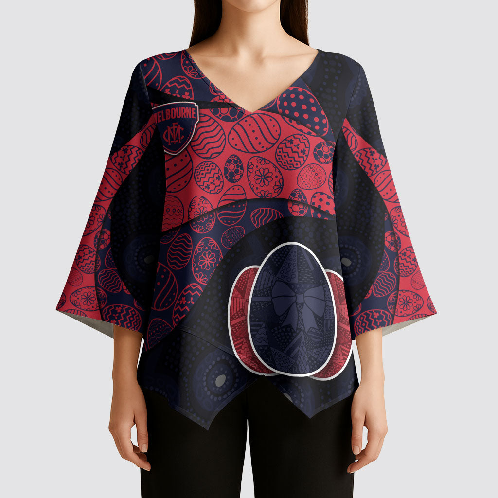 Personalized Melbourne Football Kimono Sleeve Blouse Easter Egg Pattern Red Navy Tribal Dot Art Style