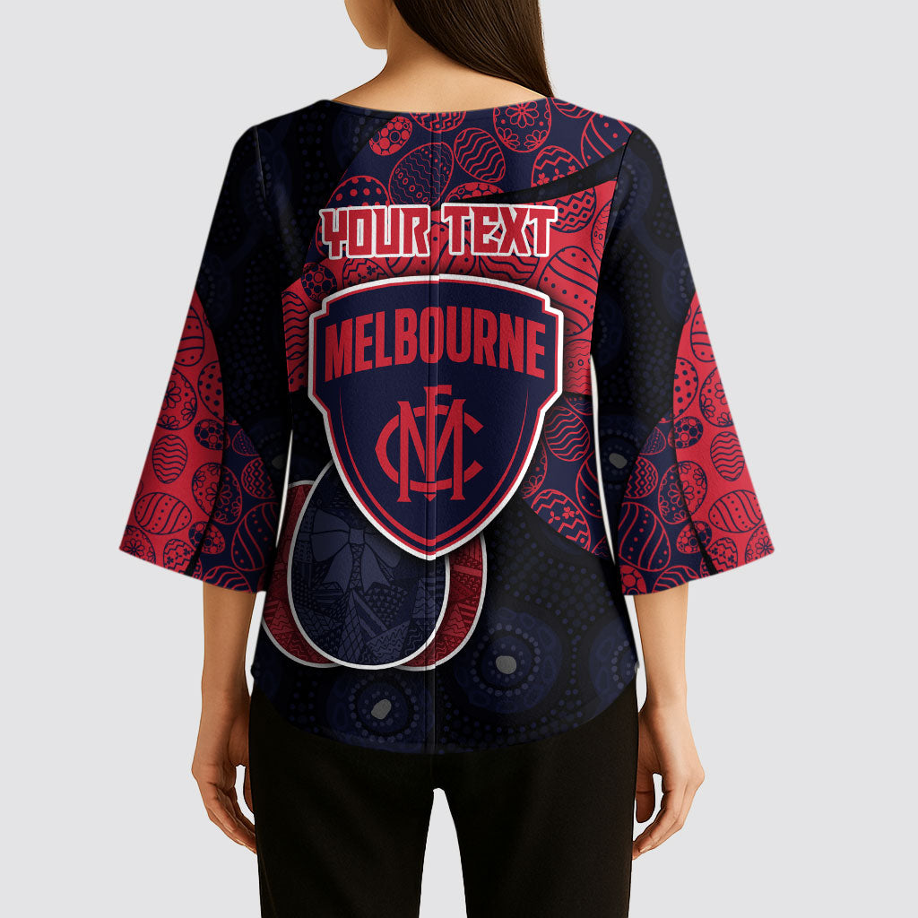 Personalized Melbourne Football Kimono Sleeve Blouse Easter Egg Pattern Red Navy Tribal Dot Art Style
