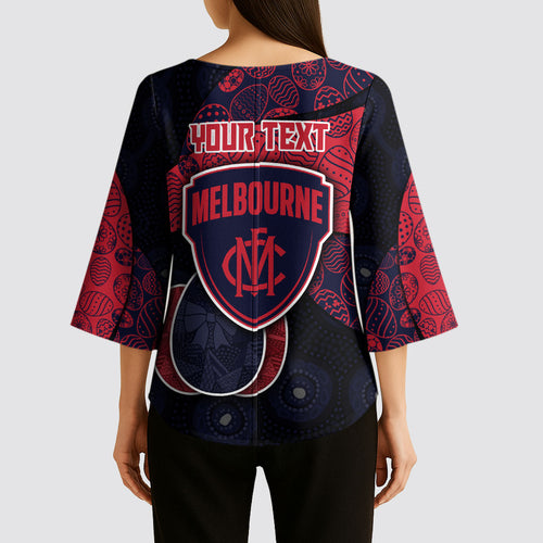 Personalized Melbourne Football Kimono Sleeve Blouse Easter Egg Pattern Red Navy Tribal Dot Art Style