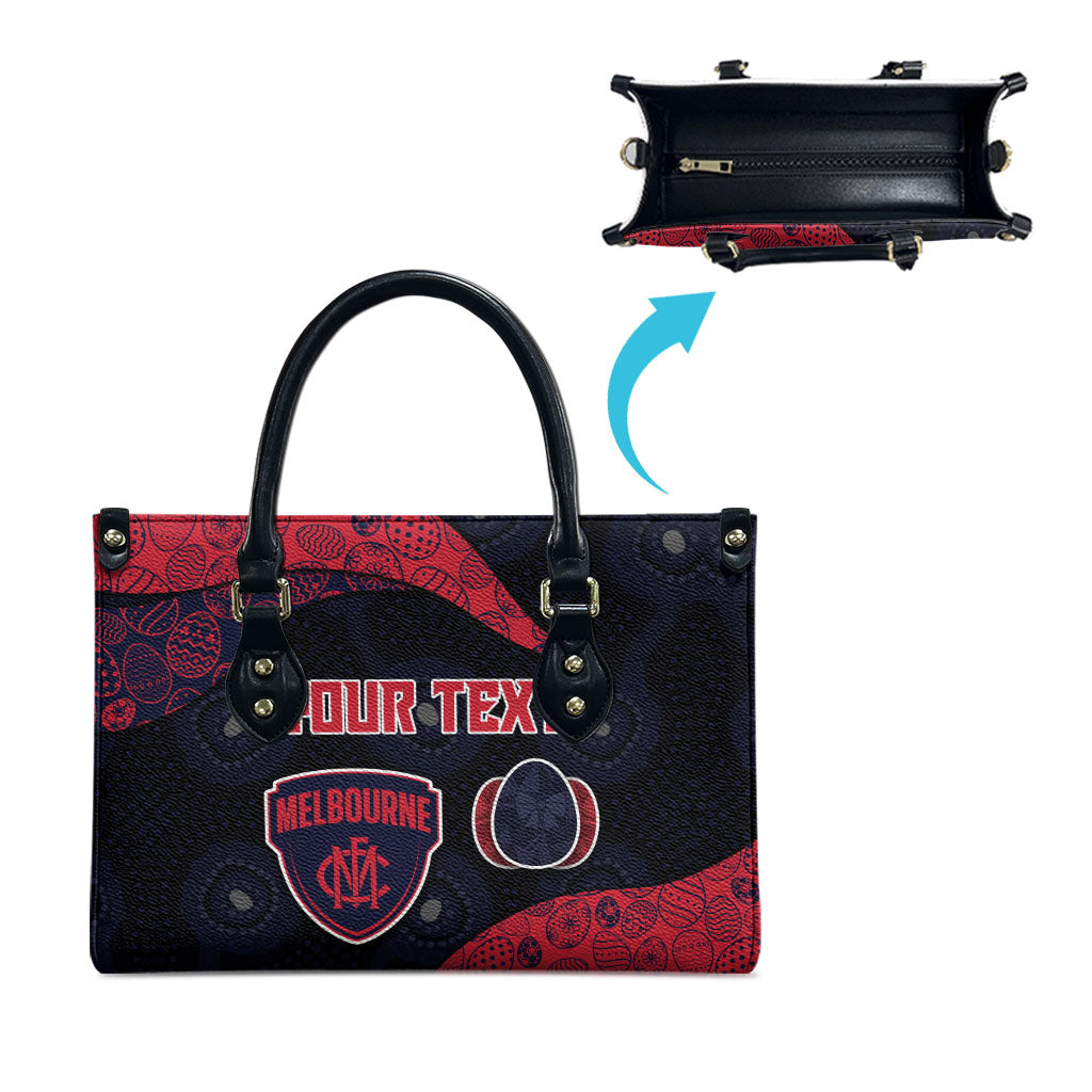 Personalized Melbourne Football Leather Bag Easter Egg Pattern Red Navy Tribal Dot Art Style