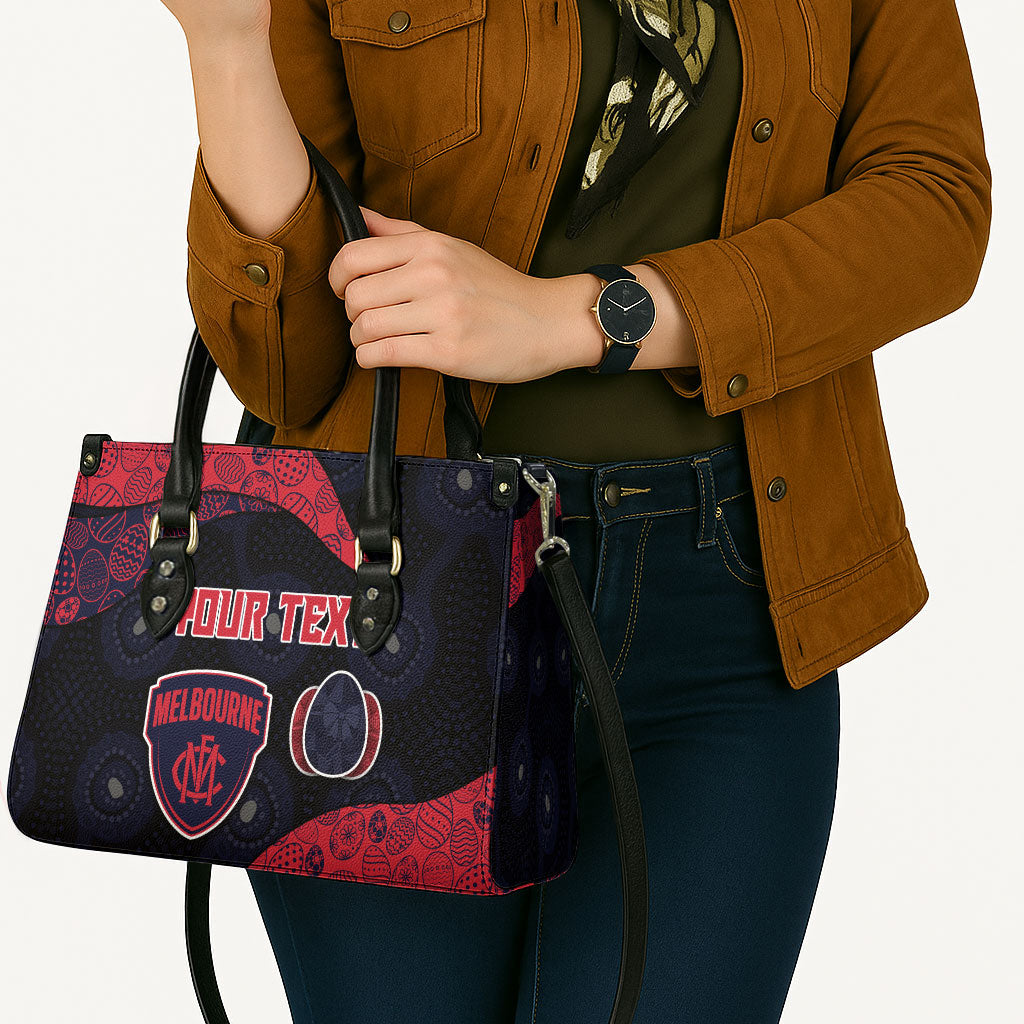 Personalized Melbourne Football Leather Bag Easter Egg Pattern Red Navy Tribal Dot Art Style