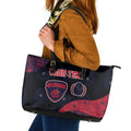Personalized Melbourne Football Leather Tote Bag Easter Egg Pattern Red Navy Tribal Dot Art Style