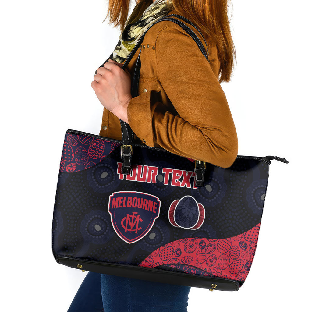 Personalized Melbourne Football Leather Tote Bag Easter Egg Pattern Red Navy Tribal Dot Art Style