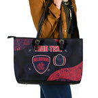 Personalized Melbourne Football Leather Tote Bag Easter Egg Pattern Red Navy Tribal Dot Art Style