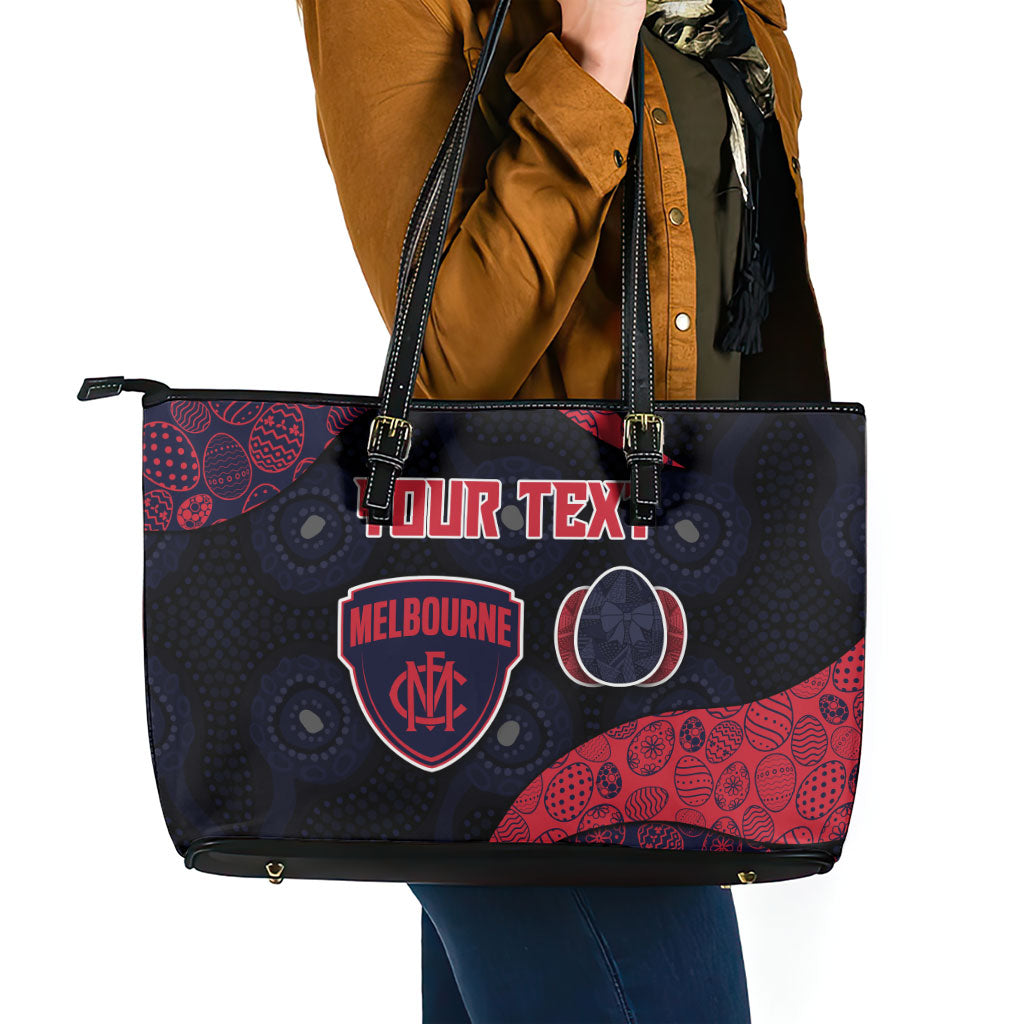 Personalized Melbourne Football Leather Tote Bag Easter Egg Pattern Red Navy Tribal Dot Art Style