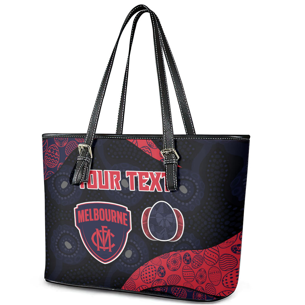 Personalized Melbourne Football Leather Tote Bag Easter Egg Pattern Red Navy Tribal Dot Art Style