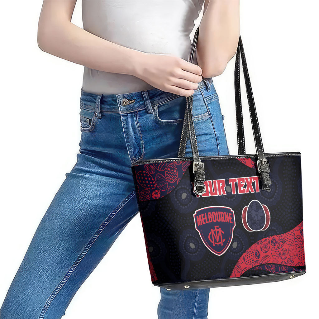 Personalized Melbourne Football Leather Tote Bag Easter Egg Pattern Red Navy Tribal Dot Art Style