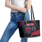 Personalized Melbourne Football Leather Tote Bag Easter Egg Pattern Red Navy Tribal Dot Art Style