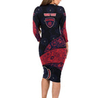 Personalized Melbourne Football Long Sleeve Bodycon Dress Easter Egg Pattern Red Navy Tribal Dot Art Style