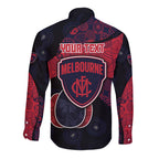 Personalized Melbourne Football Long Sleeve Button Shirt Easter Egg Pattern Red Navy Tribal Dot Art Style