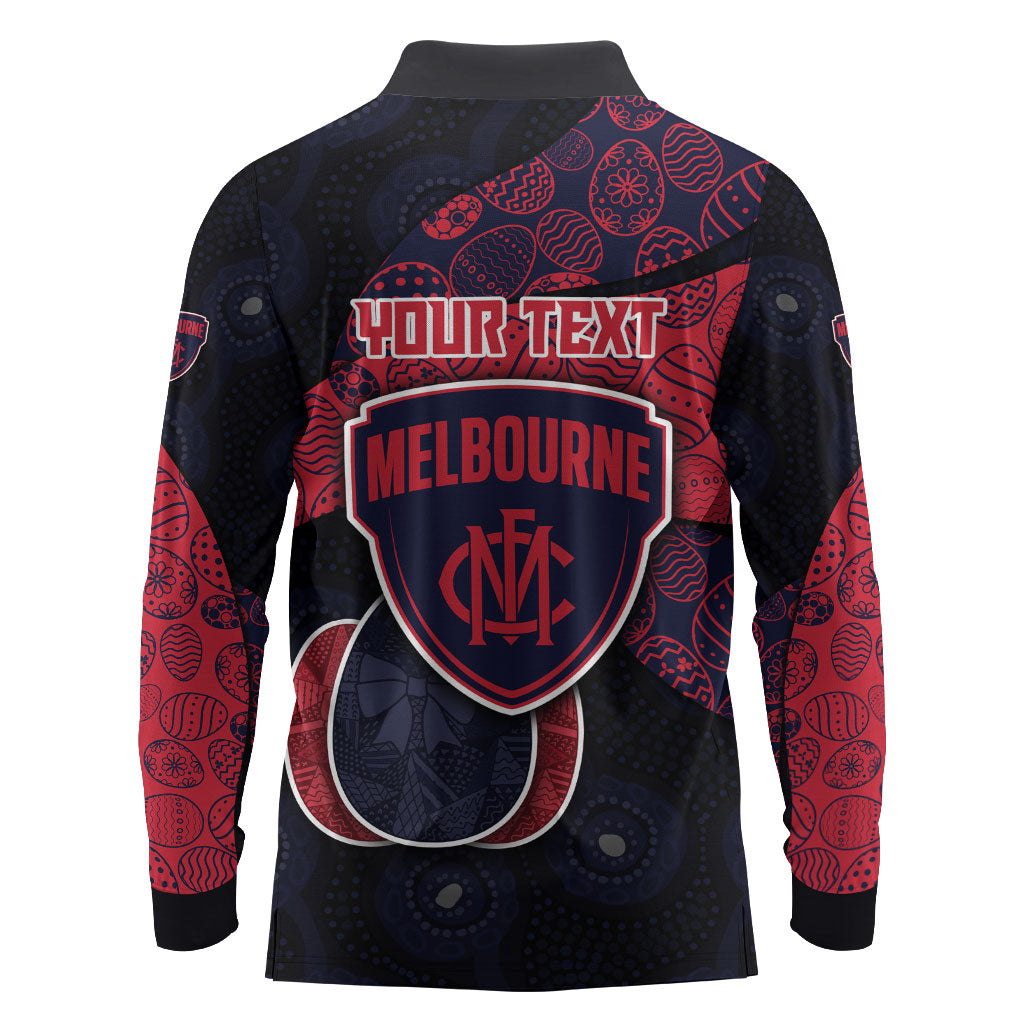 Personalized Melbourne Football Long Sleeve Polo Shirt Easter Egg Pattern Red Navy Tribal Dot Art Style