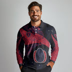Personalized Melbourne Football Long Sleeve Polo Shirt Easter Egg Pattern Red Navy Tribal Dot Art Style