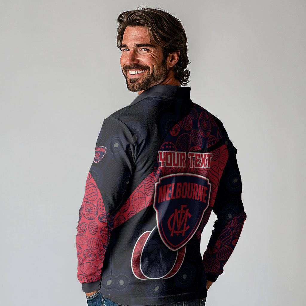 Personalized Melbourne Football Long Sleeve Polo Shirt Easter Egg Pattern Red Navy Tribal Dot Art Style