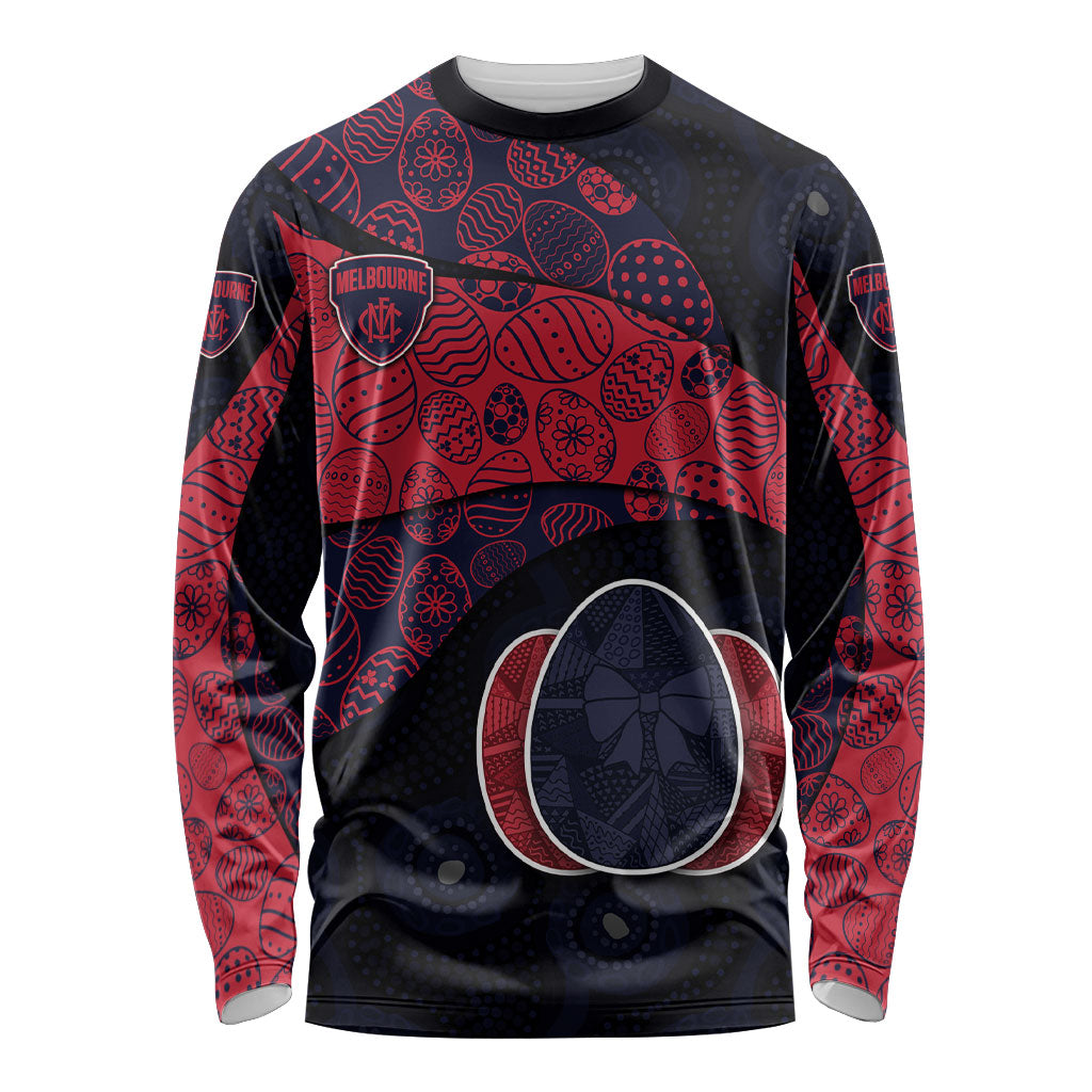 Personalized Melbourne Football Long Sleeve Shirt Easter Egg Pattern Red Navy Tribal Dot Art Style