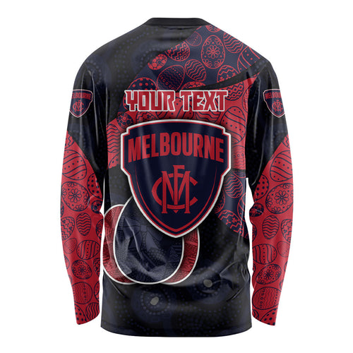 Personalized Melbourne Football Long Sleeve Shirt Easter Egg Pattern Red Navy Tribal Dot Art Style