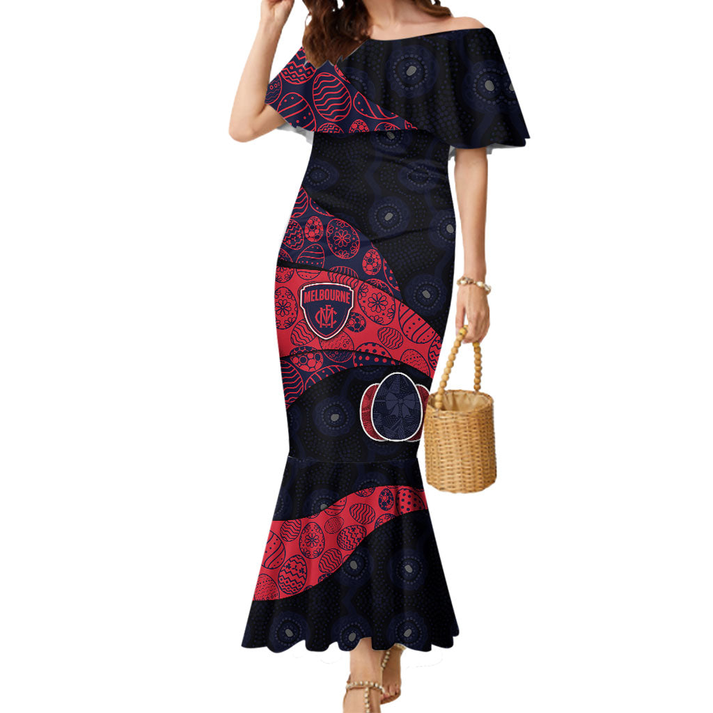 Personalized Melbourne Football Mermaid Dress Easter Egg Pattern Red Navy Tribal Dot Art Style