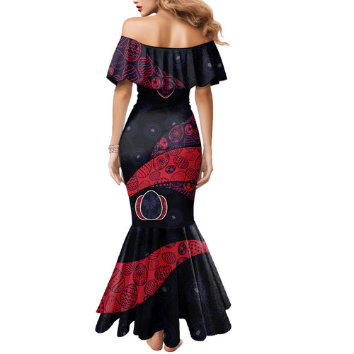 Personalized Melbourne Football Mermaid Dress Easter Egg Pattern Red Navy Tribal Dot Art Style