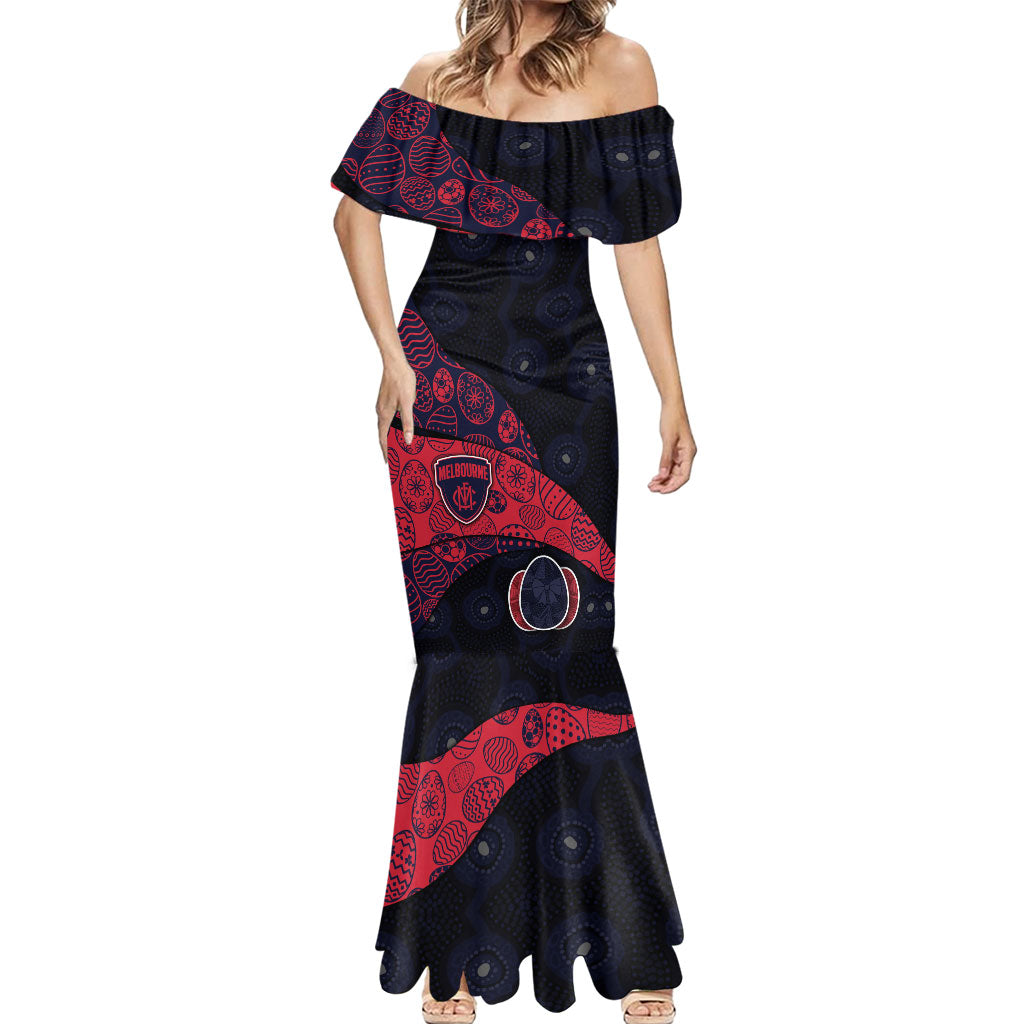 Personalized Melbourne Football Mermaid Dress Easter Egg Pattern Red Navy Tribal Dot Art Style