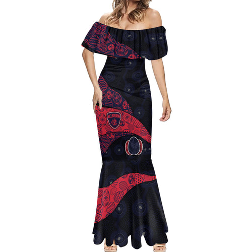 Personalized Melbourne Football Mermaid Dress Easter Egg Pattern Red Navy Tribal Dot Art Style
