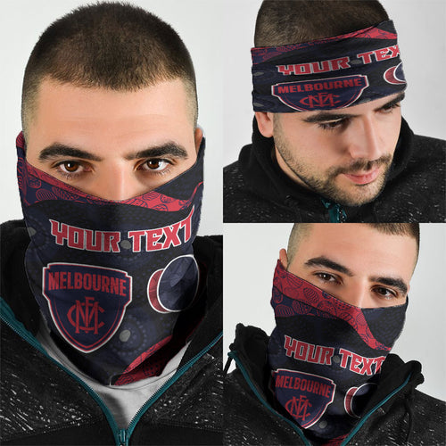 Personalized Melbourne Football Neck Gaiter Easter Egg Pattern Red Navy Tribal Dot Art Style