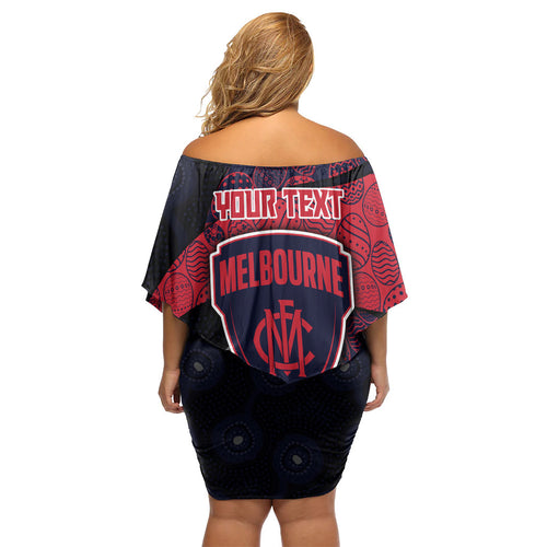 Personalized Melbourne Football Off Shoulder Short Dress Easter Egg Pattern Red Navy Tribal Dot Art Style