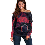 Personalized Melbourne Football Off Shoulder Sweater Easter Egg Pattern Red Navy Tribal Dot Art Style