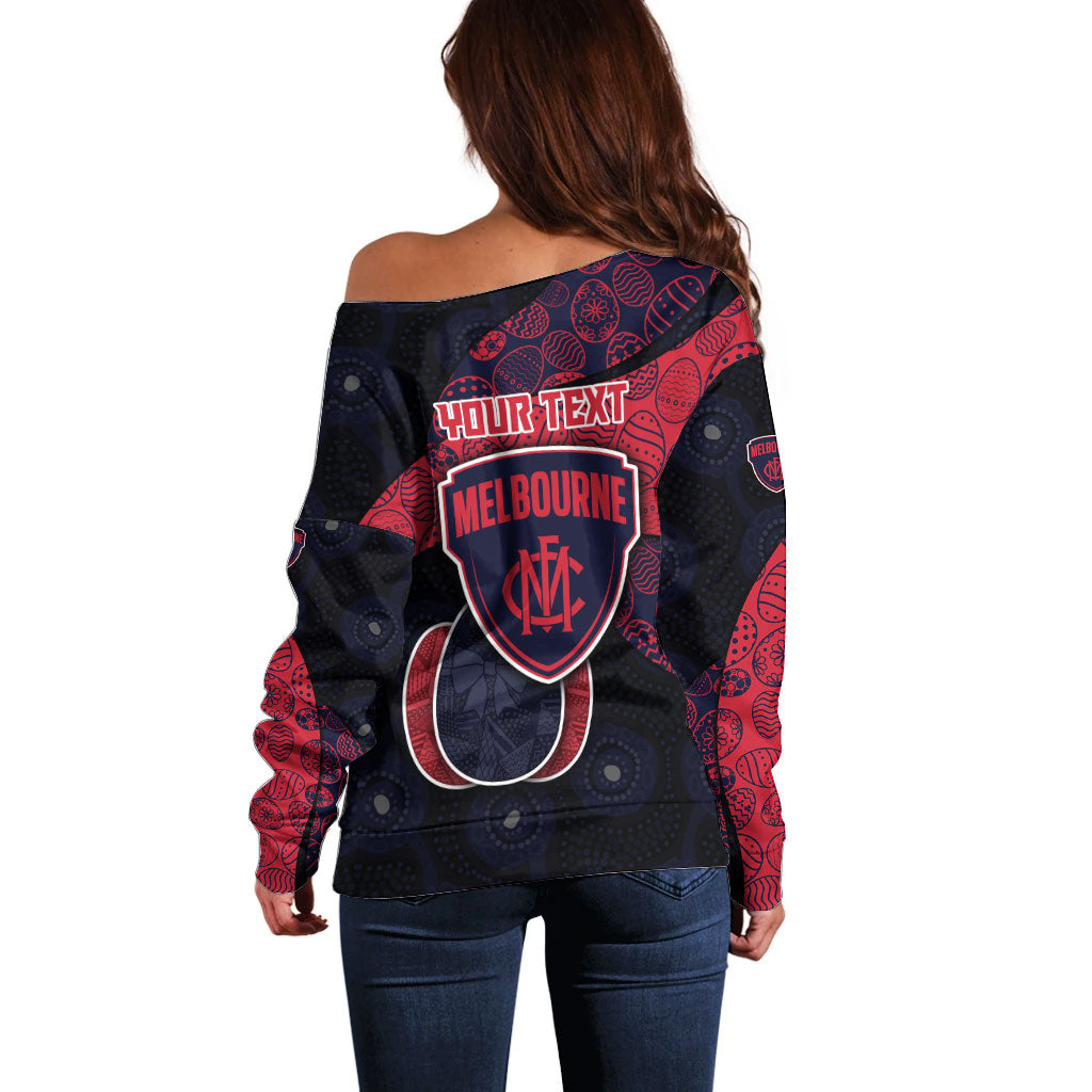 Personalized Melbourne Football Off Shoulder Sweater Easter Egg Pattern Red Navy Tribal Dot Art Style