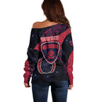 Personalized Melbourne Football Off Shoulder Sweater Easter Egg Pattern Red Navy Tribal Dot Art Style