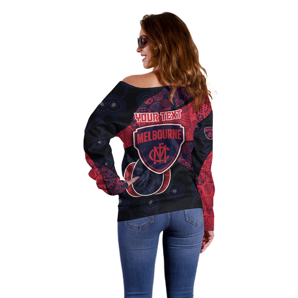 Personalized Melbourne Football Off Shoulder Sweater Easter Egg Pattern Red Navy Tribal Dot Art Style