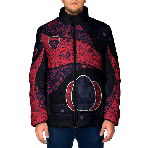 Personalized Melbourne Football Padded Jacket Easter Egg Pattern Red Navy Tribal Dot Art Style