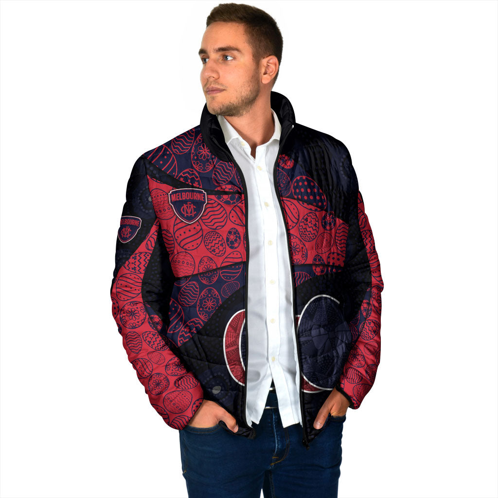 Personalized Melbourne Football Padded Jacket Easter Egg Pattern Red Navy Tribal Dot Art Style