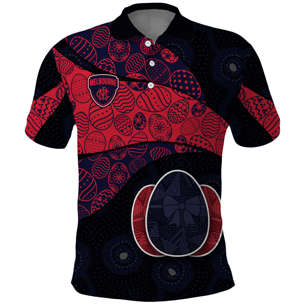 Personalized Melbourne Football Polo Shirt Easter Egg Pattern Red Navy Tribal Dot Art Style
